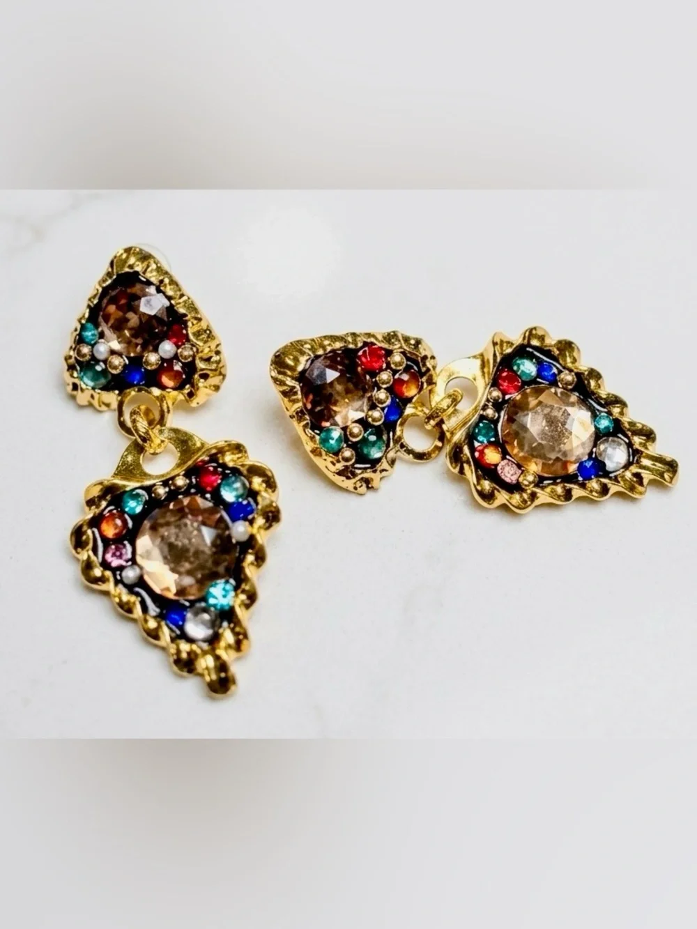 Vintage Multicolor Rhinestone Statement Earrings